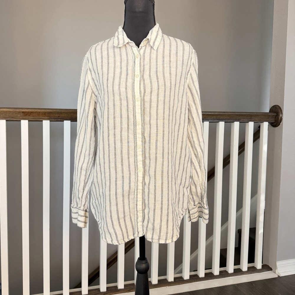Quince 100% European Linen Long Sleeve Button Up Shirt Womens Medium Oatmeal